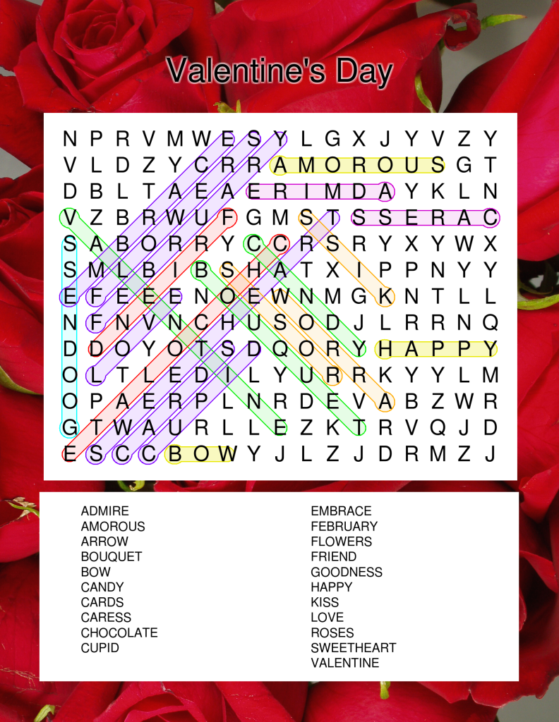 Valentines Day word search Answers